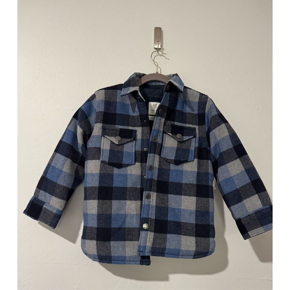 Gap NWT blue plaid check quilted boys shirt jacket M